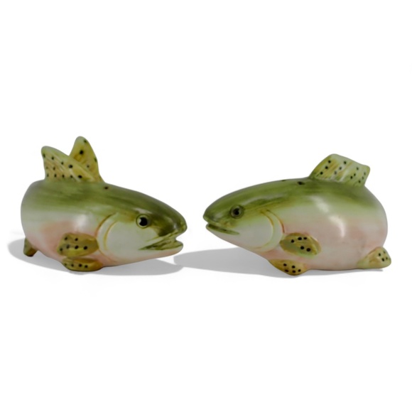 Other - Rainbow Trout Lifelike Ceramic Kitsch Fish Salt & Pepper Shakers 4" Vintage